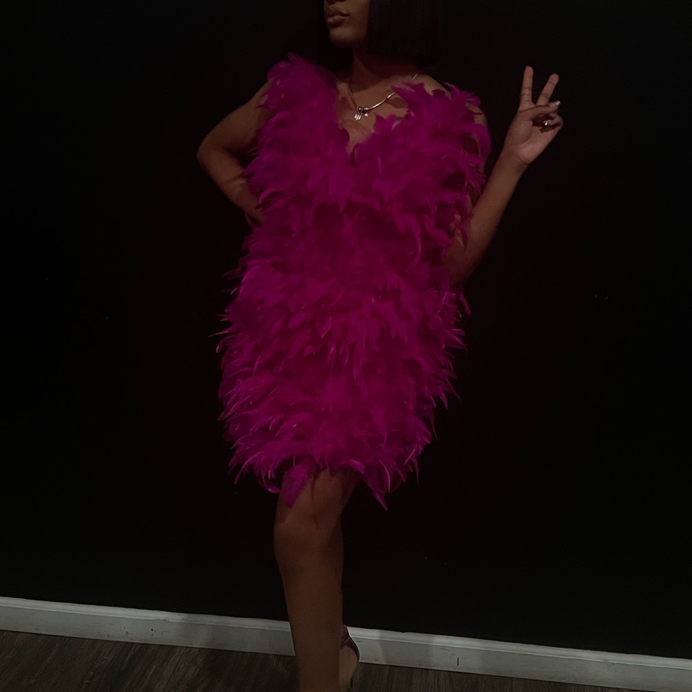 Feathered Hot Pink Dress